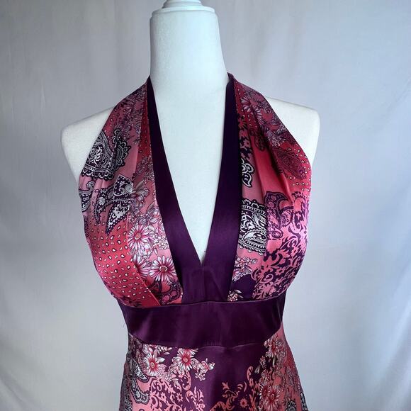 Muse Y2K Halter 100% Silk Coral Pink Purple Paisley Cocktail Preppy Dress 8 - Picture 8 of 9